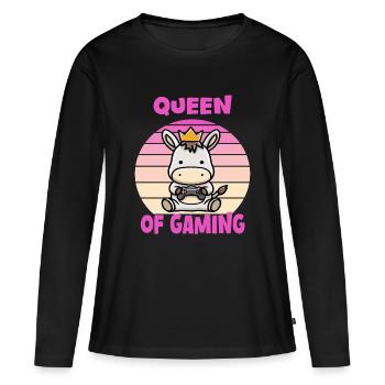 Reine du jeu - T-shirt manches longues Premium bio Femme - noir - Devant - Julia (174cm)