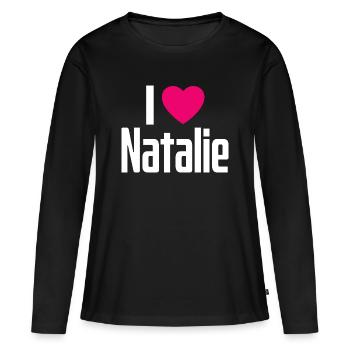 J’aime Natalie Coeur rose J’aime Natalie - T-shirt manches longues Premium bio Femme - noir - Devant - Julia (174cm)