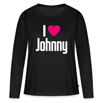 J’aime Johnny Coeur rose J’aime Johnny - T-shirt manches longues Premium bio Femme - noir - Devant - Julia (174cm)
