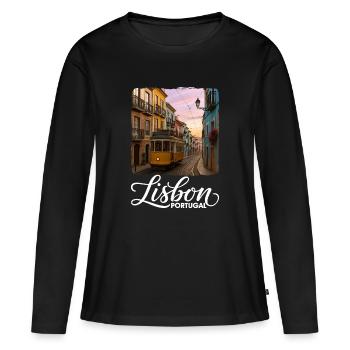 Lissabon - Frauen Premium Bio Langarmshirt - Schwarz - Vorne - Julia (174cm)