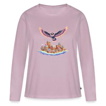 Pastell-Eulenflug über Wolkenstadt - Frauen Premium Bio Langarmshirt - Altrosa - Vorne - Julia (174cm)