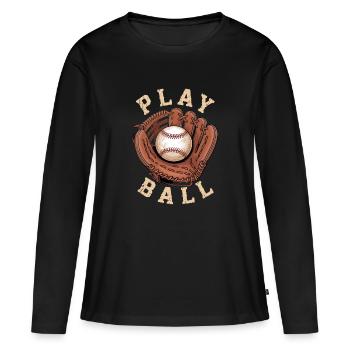 Baseball Spiel Handschuh Play Ball Design - Frauen Premium Bio Langarmshirt - Schwarz - Vorne - Julia (174cm)