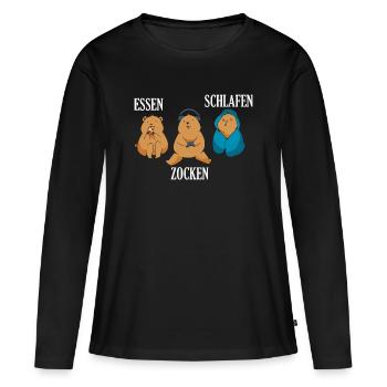 Essen Zocken Schlafen Gamer Spruch - Frauen Premium Bio Langarmshirt - Schwarz - Vorne - Julia (174cm)