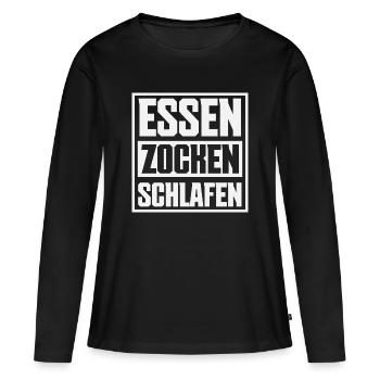 Essen Zocken Schlafen Gamer Spruch - Frauen Premium Bio Langarmshirt - Schwarz - Vorne - Julia (174cm)