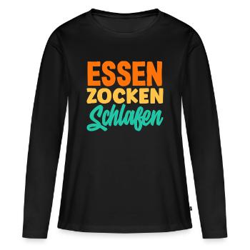 Essen Zocken Schlafen Gamer Spruch - Frauen Premium Bio Langarmshirt - Schwarz - Vorne - Julia (174cm)
