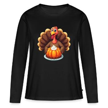 Thanksgiving Drôle Dinde de Thanksgiving - T-shirt manches longues Premium bio Femme - noir - Devant - Julia (174cm)