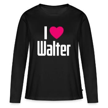 J’adore Walter Cœur Rose J’aime Walter - T-shirt manches longues Premium bio Femme - noir - Devant - Julia (174cm)