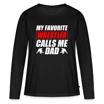 Mon catcheur préféré : Papa drôle de catch - T-shirt manches longues Premium bio Femme - noir - Devant - Julia (174cm)