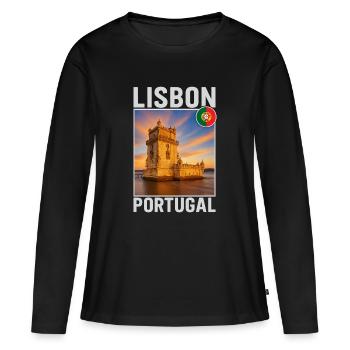 Lissabon - Frauen Premium Bio Langarmshirt - Schwarz - Vorne - Julia (174cm)