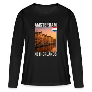 Amsterdam - T-shirt manches longues Premium bio Femme - noir - Devant - Julia (174cm)
