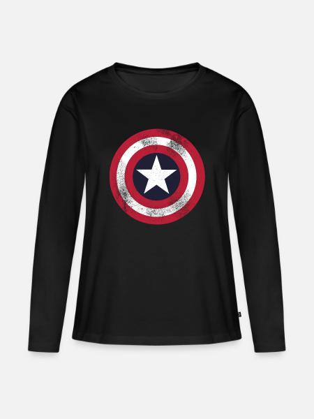 Avengers Captain America Stern Emblem - Frauen Premium Bio Langarmshirt - Schwarz