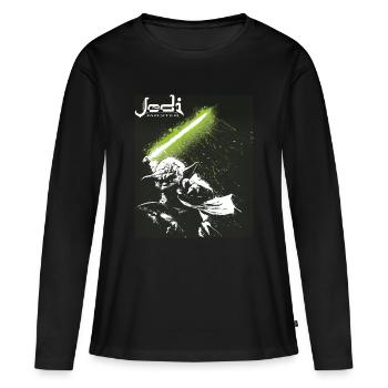Star Wars Meister Yoda Mit Grünem Lichtschwert - Frauen Premium Bio Langarmshirt - Schwarz - Vorne - Julia (174cm)