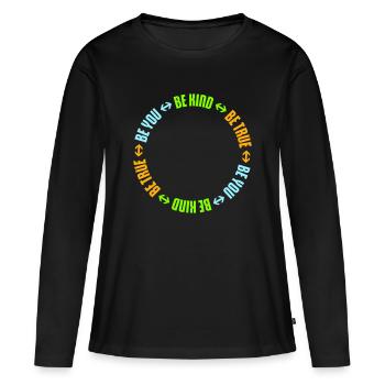 Sois gentil, sois sincère, sois toi-même, un amour de soi inspirant - T-shirt manches longues Premium bio Femme - noir - Devant - Julia (174cm)
