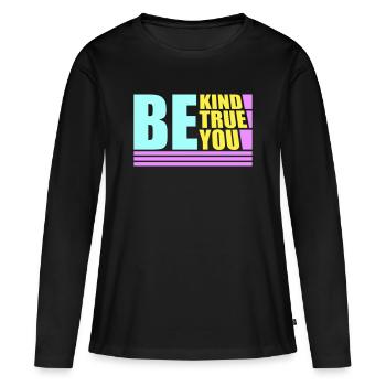 Sois gentil, sois sincère, sois toi-même, un amour de soi inspirant - T-shirt manches longues Premium bio Femme - noir - Devant - Julia (174cm)