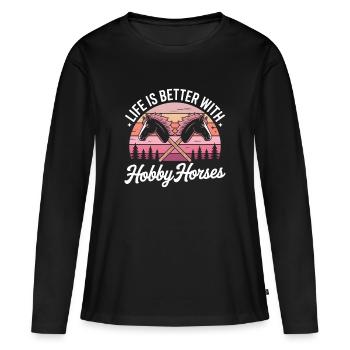 Cavalier de loisir Cheval de bataille - T-shirt manches longues Premium bio Femme - noir - Devant - Julia (174cm)