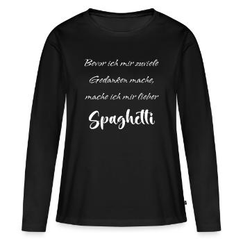 Gedanken-Spaghetti - Frauen Premium Bio Langarmshirt - Schwarz - Vorne - Julia (174cm)