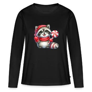 Raton laveur douillet avec canne d’orge d’orge - T-shirt manches longues Premium bio Femme - noir - Devant - Julia (174cm)