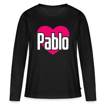 J’aime Pablo Coeur Rose J’aime Pablo - T-shirt manches longues Premium bio Femme - noir - Devant - Julia (174cm)