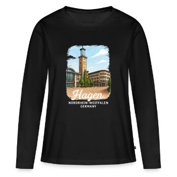 Hagen, Rhénanie-du-Nord-Westphalie - T-shirt manches longues Premium bio Femme - noir - Devant - Julia (174cm)