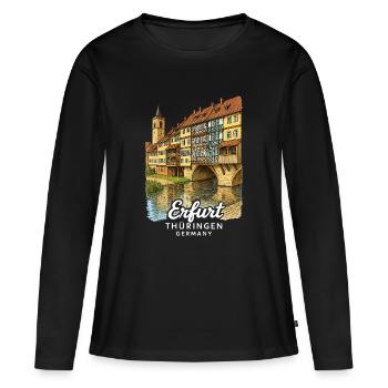Erfurt - Frauen Premium Bio Langarmshirt - Schwarz - Vorne - Julia (174cm)