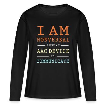 AAC Communication SLP Langue des signes - T-shirt manches longues Premium bio Femme - noir - Devant - Julia (174cm)