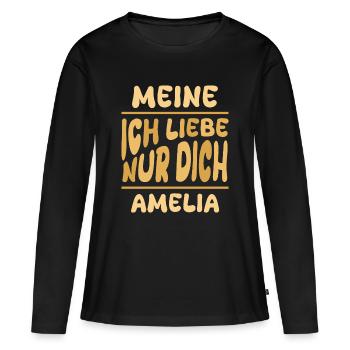 Amelia - Frauen Premium Bio Langarmshirt - Schwarz - Vorne - Julia (174cm)