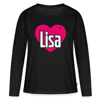 J’aime Lisa Cœur Rose J’aime Lisa - T-shirt manches longues Premium bio Femme - noir - Devant - Julia (174cm)