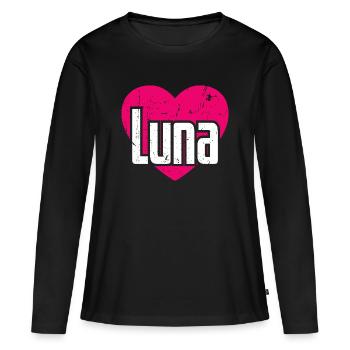 J’aime Luna Pink Heart J’aime Luna - T-shirt manches longues Premium bio Femme - noir - Devant - Julia (174cm)