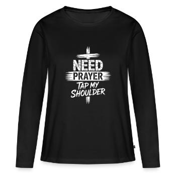 Besoin de prière Tape sur mon épaule - T-shirt manches longues Premium bio Femme - noir - Devant - Julia (174cm)
