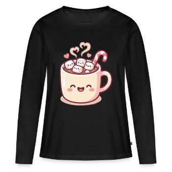 Tasse de câlins avec guimauves et canne d’orge - T-shirt manches longues Premium bio Femme - noir - Devant - Julia (174cm)