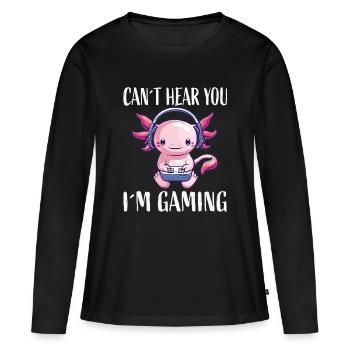 Gaming Axolotl mit Kopfhörer - Frauen Premium Bio Langarmshirt - Schwarz - Vorne - Julia (174cm)