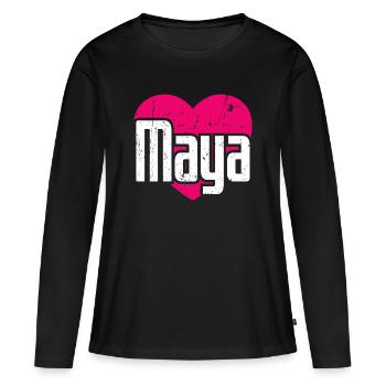 J’aime Maya Cœur Rose J’aime Maya - T-shirt manches longues Premium bio Femme - noir - Devant - Julia (174cm)