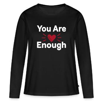 Déclaration d’amour de soi que tu es assez - T-shirt manches longues Premium bio Femme - noir - Devant - Julia (174cm)