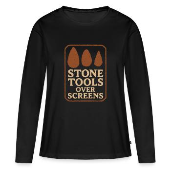 Outils préhistoriques en pierre d’Homo - T-shirt manches longues Premium bio Femme - noir - Devant - Julia (174cm)