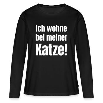 Ich wohne bei meiner Katze - Frauen Premium Bio Langarmshirt - Schwarz - Vorne - Julia (174cm)