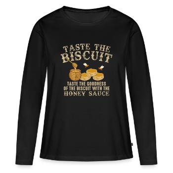 Goûtez le biscuit : Filet de miel - T-shirt manches longues Premium bio Femme - noir - Devant - Julia (174cm)