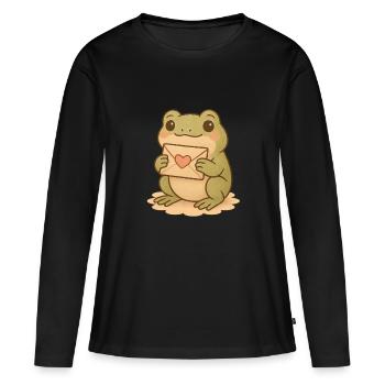 Grenouille mignonne avec illustration de lettre d’amour - T-shirt manches longues Premium bio Femme - noir - Devant - Julia (174cm)
