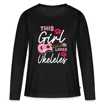 Ukulélé hawaïen Ukulélé Ukulélé Fille Ceci - T-shirt manches longues Premium bio Femme - noir - Devant - Julia (174cm)