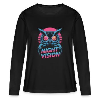 Night Vision Eule Retro Nacht Gaming - Frauen Premium Bio Langarmshirt - Schwarz - Vorne - Julia (174cm)
