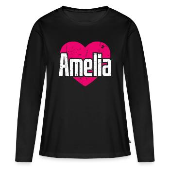 I Love Amelia Pinkes Herz Ich liebe Amelia - Frauen Premium Bio Langarmshirt - Schwarz - Vorne - Julia (174cm)