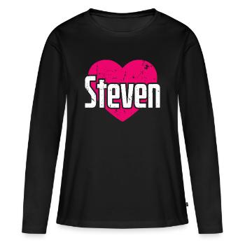 I Love Steven Pinkes Herz Ich liebe Steven - Frauen Premium Bio Langarmshirt - Schwarz - Vorne - Julia (174cm)