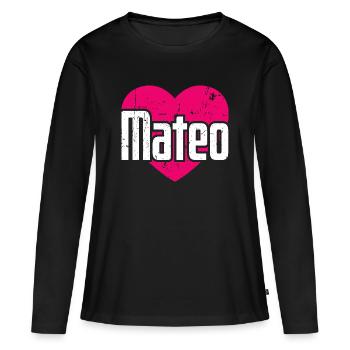 I Love Mateo Pinkes Herz Ich liebe Mateo - Frauen Premium Bio Langarmshirt - Schwarz - Vorne - Julia (174cm)
