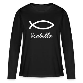Isabella prénom chrétien avec I nom de jeune fille baptême - T-shirt manches longues Premium bio Femme - noir - Devant - Julia (174cm)