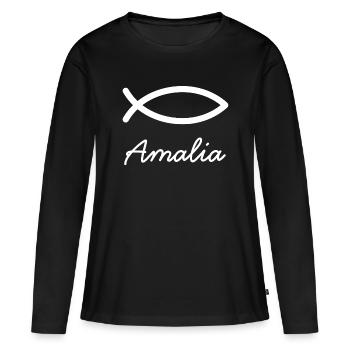 Nom chrétien Amalia avec un nom de jeune fille baptême - T-shirt manches longues Premium bio Femme - noir - Devant - Julia (174cm)