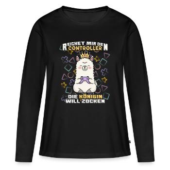 Königin will zocken - Frauen Premium Bio Langarmshirt - Schwarz - Vorne - Julia (174cm)