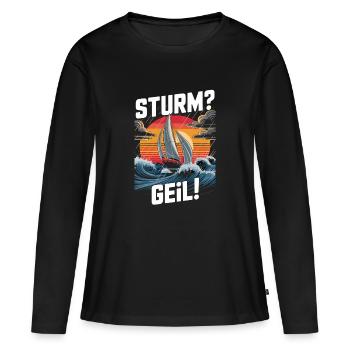 Tempête Vagues de voile excitées Régate du coucher du soleil - T-shirt manches longues Premium bio Femme - noir - Devant - Julia (174cm)