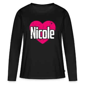 J’aime Nicole Coeur rose J’aime Nicole - T-shirt manches longues Premium bio Femme - noir - Devant - Julia (174cm)