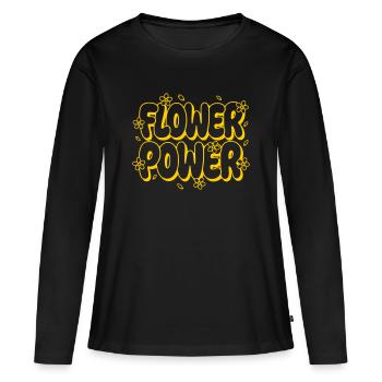 FlowerPower - Yellow Bubble Typo with Flowers - Women's Premium Organic Long Sleeve Shirt - black - Front - Julia (174cm)