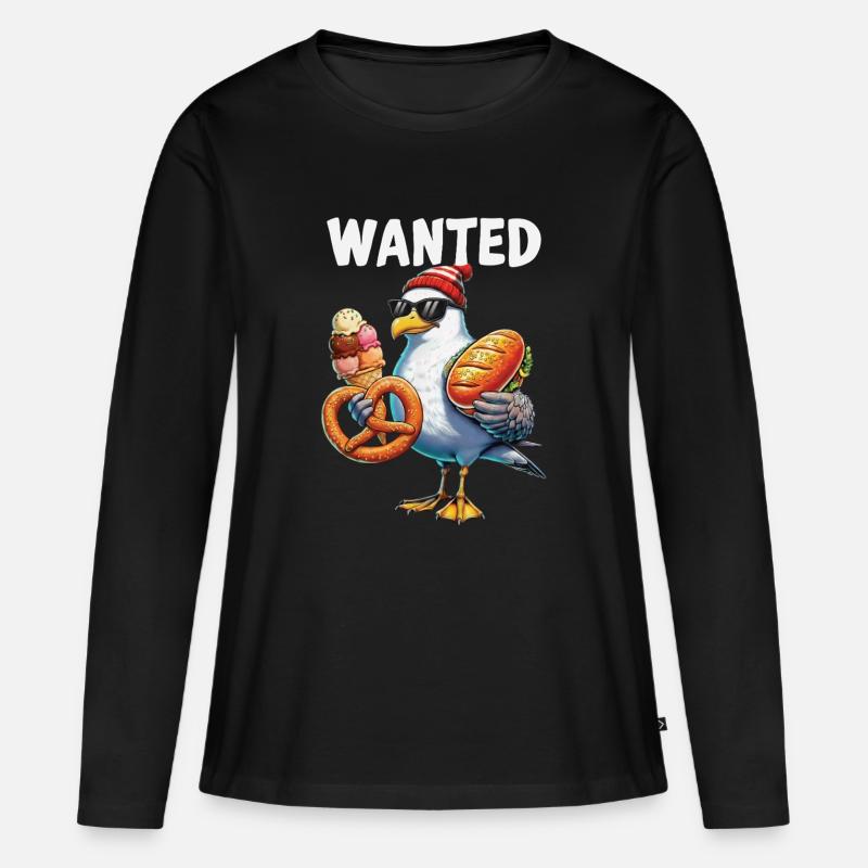 Gesucht Möwe Brezel Eiscreme - Frauen Premium Bio Langarmshirt - Schwarz