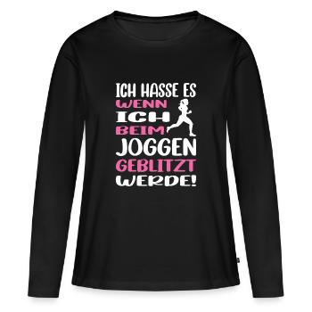 Joggen Geschenk Jogger Laufsport Sport Fitness - Frauen Premium Bio Langarmshirt - Schwarz - Vorne - Julia (174cm)